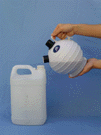Emptying the container into a recycling jug
